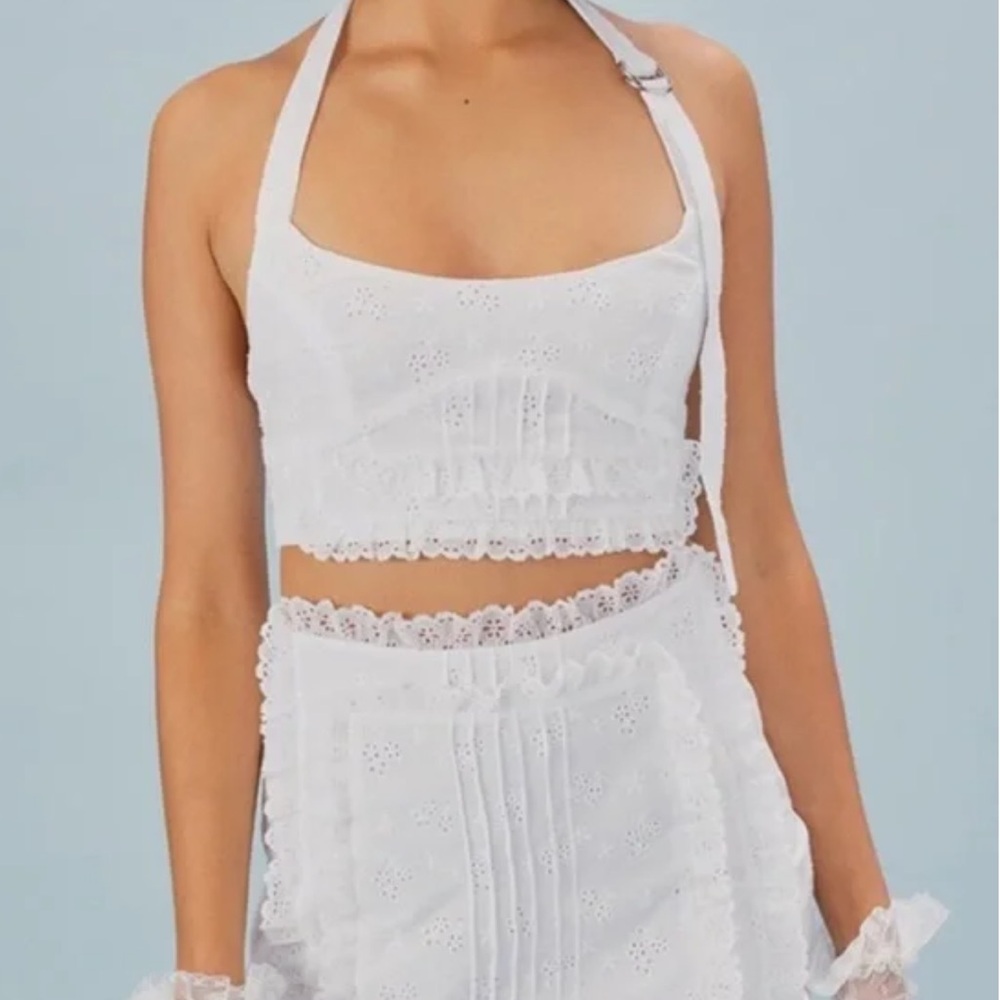 For Love & Lemons White Halter Knit Skirt Set